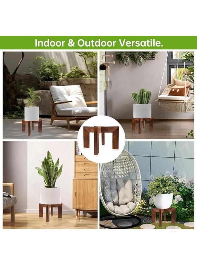 حامل نباتات داخلي وخارجي للنباتات، حامل نباتات خشبي، حامل نباتات صغير في الهواء الطلق، حامل وعاء زهور متين، يناسب معظم احجام اوعية الزهور في الغرفة، عبوة من قطعتين - Image 5